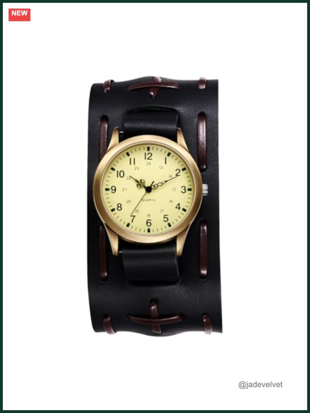 Steampunk Leather Cuff Watch Quartz Analog 24-Hour Dial Wristwatch
